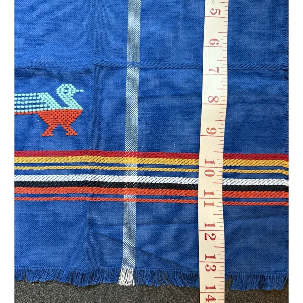 VTG 1970's Guatemalan Woven Set Of 2 Placemats 4 Napkins Embroidered Birds blue